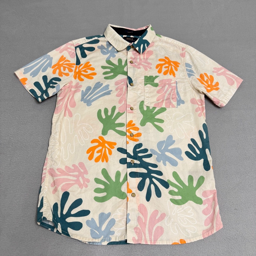 Roark Shirt Mens S Cream Multi Coral Reefer Organic Cotton Tencel Short Sleeve